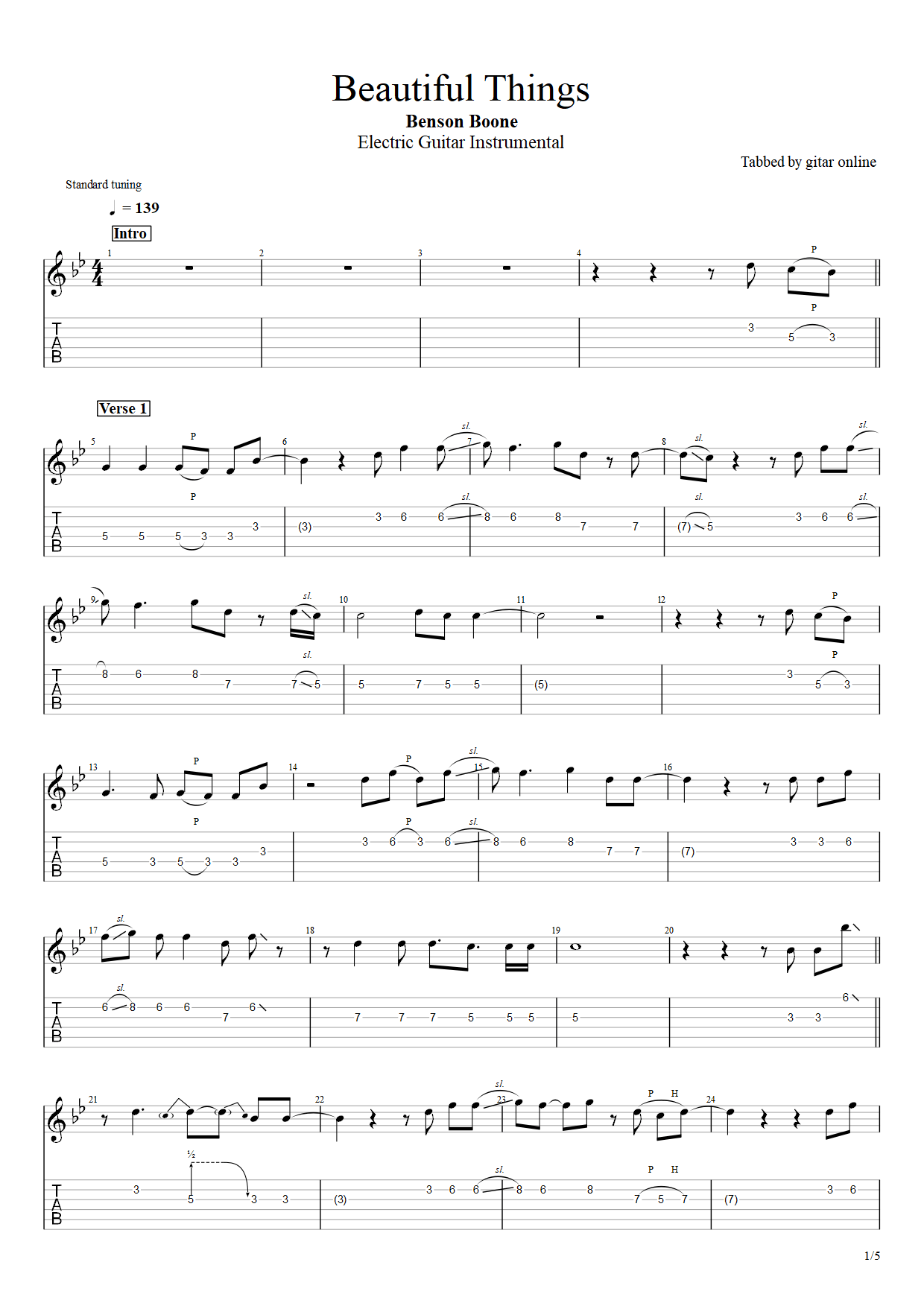 Beautiful Things – Benson Boone (Electric Guitar) PDF