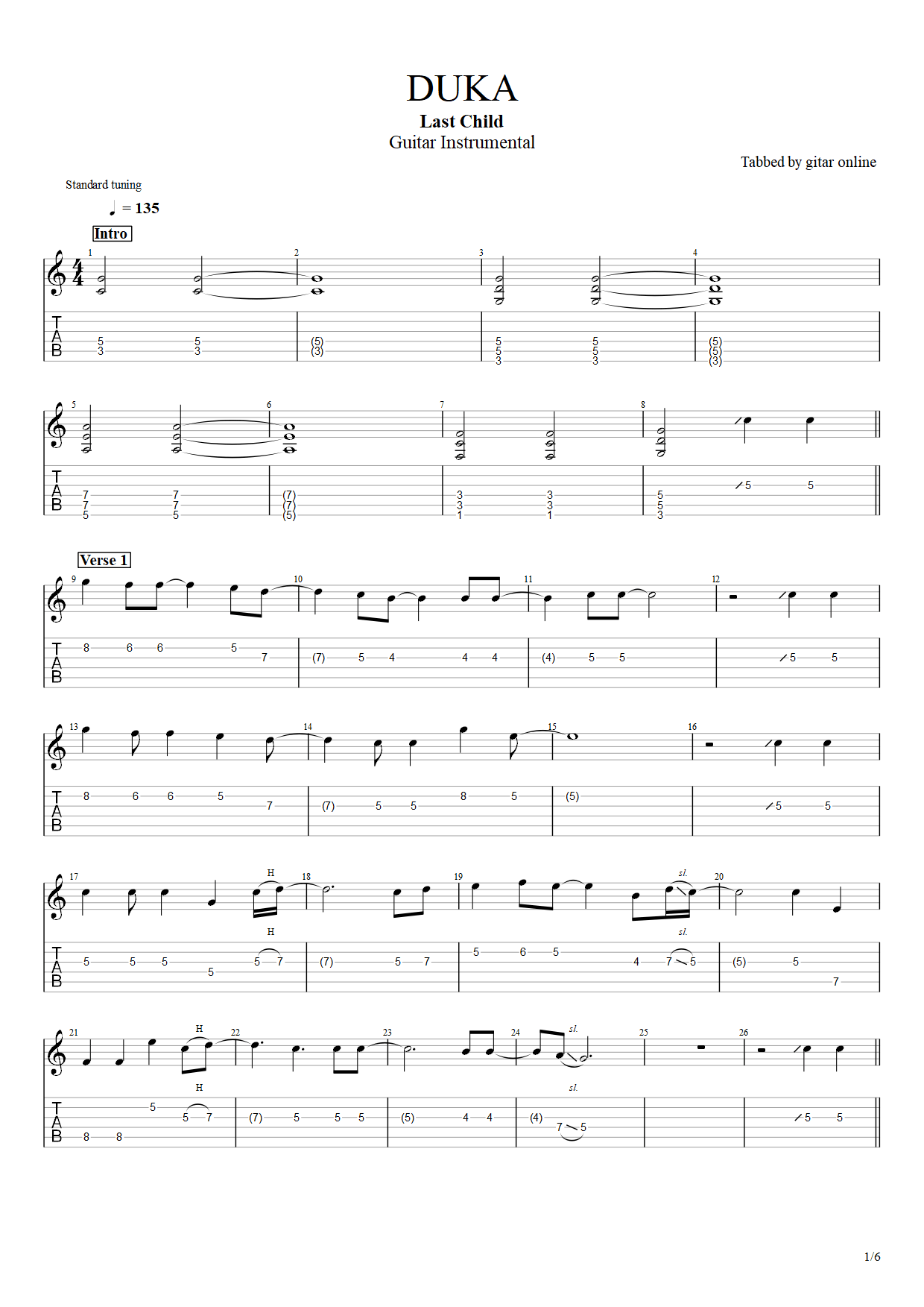 DUKA – Last Child (Electric Guitar) PDF