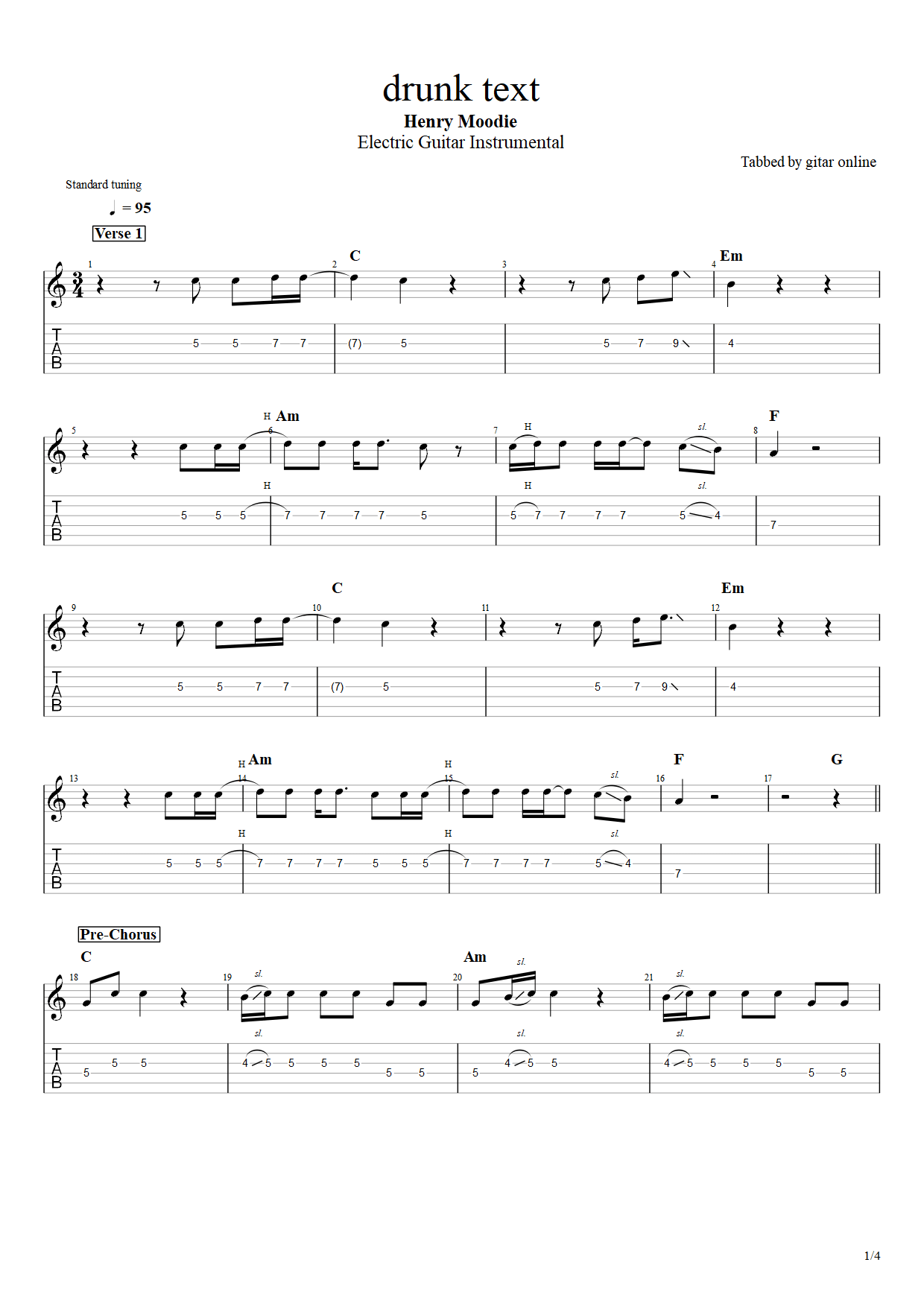 drunk text – Henry Moodie (Electric Guitar) PDF